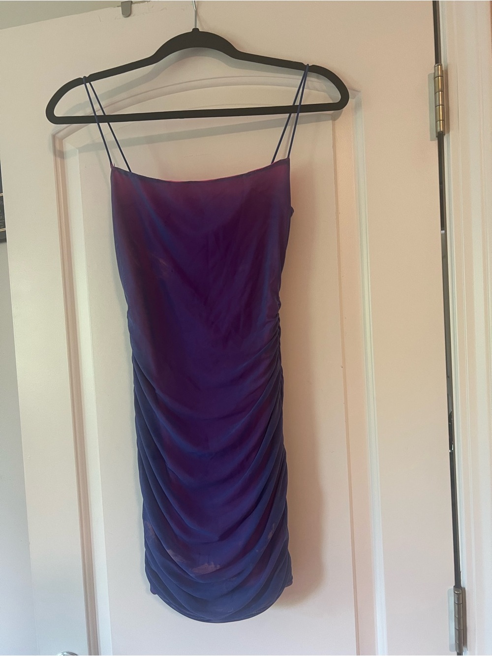 Superdown Purple Satin Cowl Ruched Slip Dress